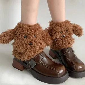 Funny Teddy Curly Leg Warmers – Cute Dog Animal Leg Warmers for Women, Winter JK Girl Cosplay, Y2K, Harajuku & Lolita Style