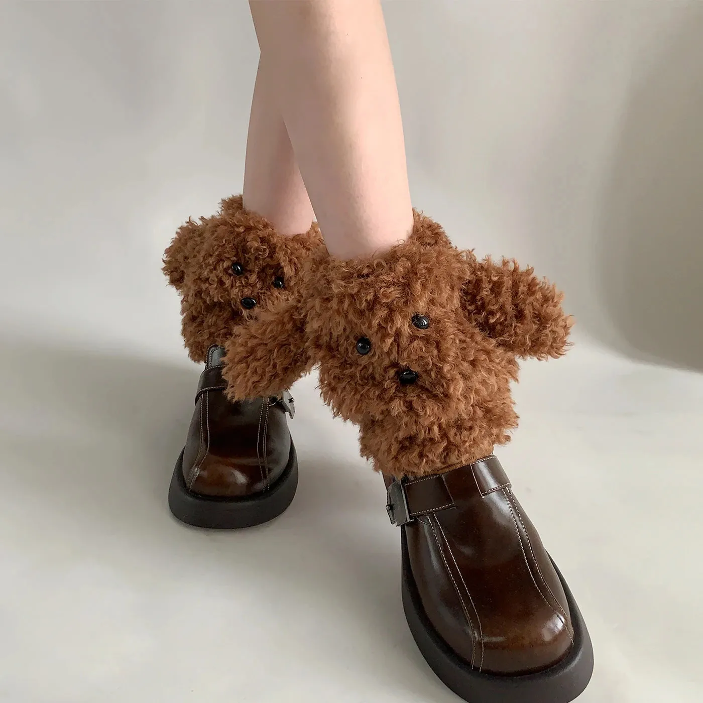Funny Teddy Curly Leg Warmers – Cute Dog Animal Leg Warmers for Women, Winter JK Girl Cosplay, Y2K, Harajuku & Lolita Style