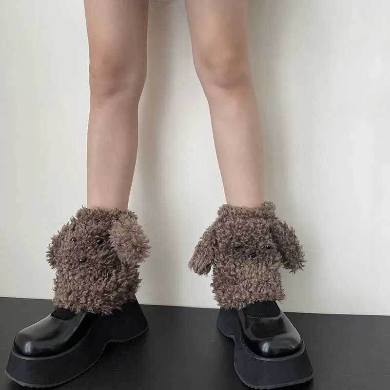 Funny Teddy Curly Leg Warmers – Cute Dog Animal Leg Warmers for Women, Winter JK Girl Cosplay, Y2K, Harajuku & Lolita Style