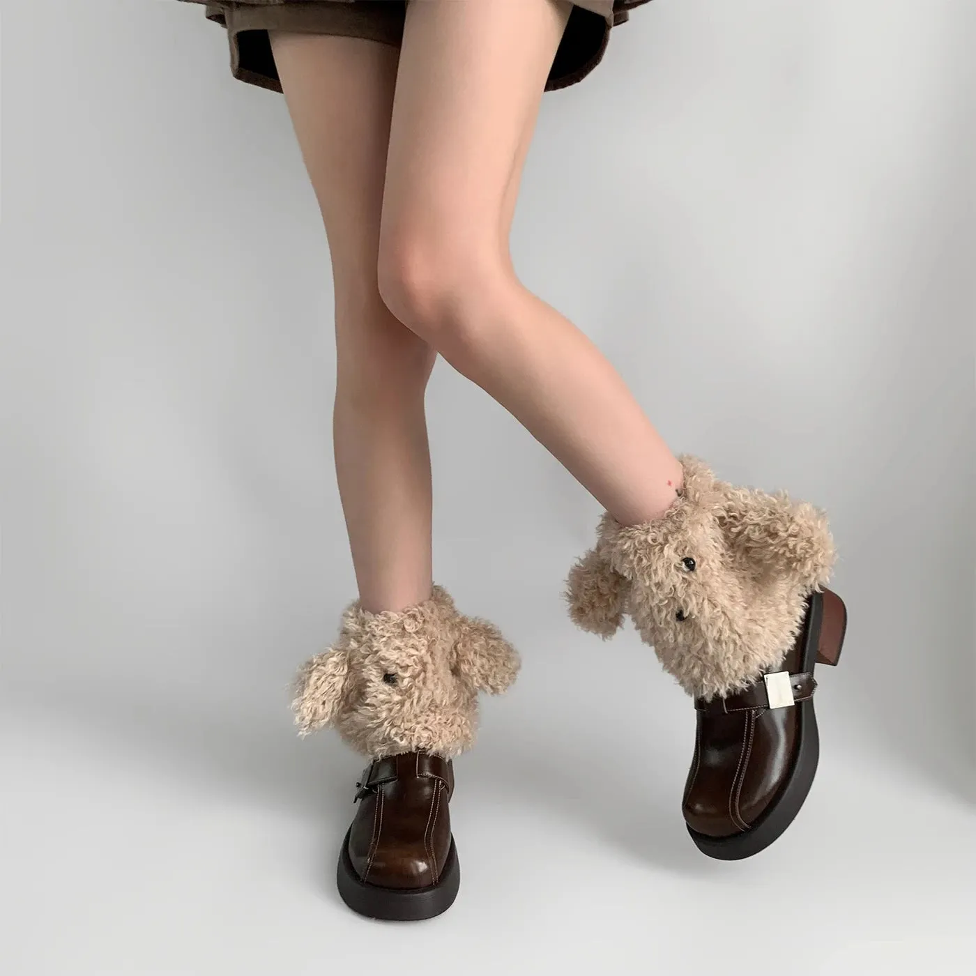 Funny Teddy Curly Leg Warmers – Cute Dog Animal Leg Warmers for Women, Winter JK Girl Cosplay, Y2K, Harajuku & Lolita Style