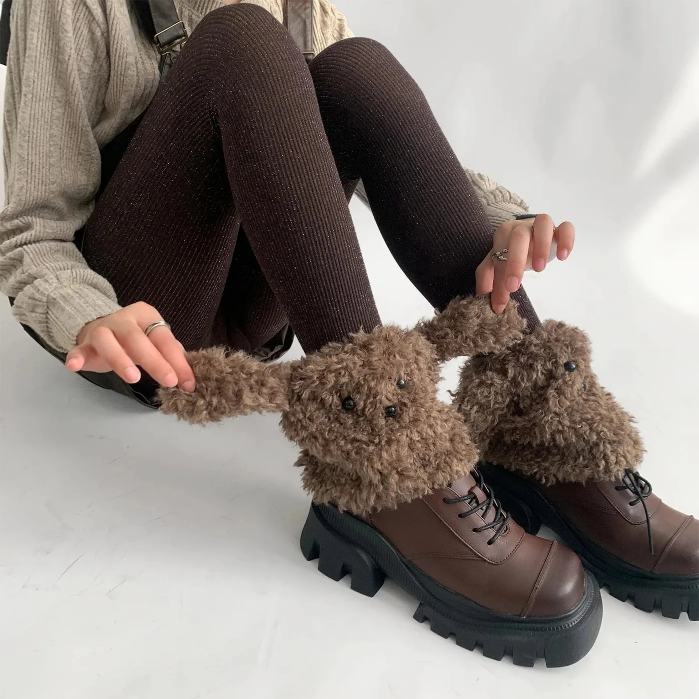 Funny Teddy Curly Leg Warmers – Cute Dog Animal Leg Warmers for Women, Winter JK Girl Cosplay, Y2K, Harajuku & Lolita Style