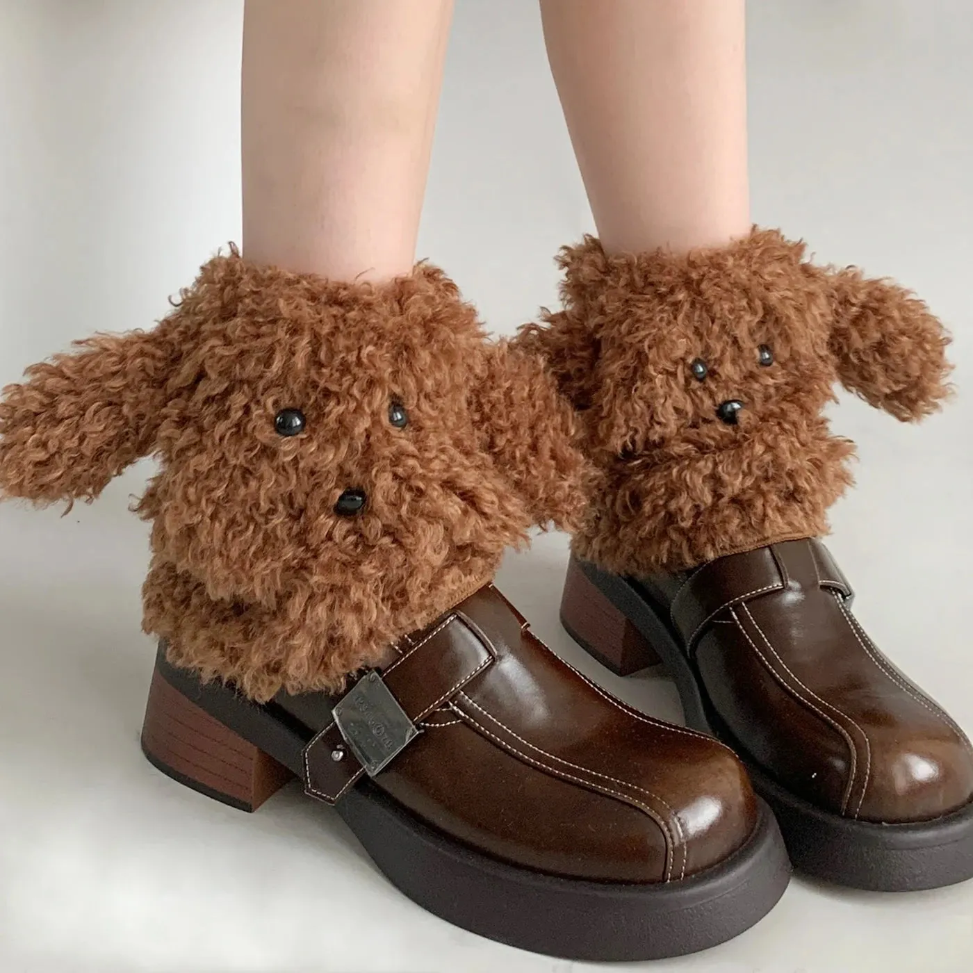 Funny Teddy Curly Leg Warmers – Cute Dog Animal Leg Warmers for Women, Winter JK Girl Cosplay, Y2K, Harajuku & Lolita Style