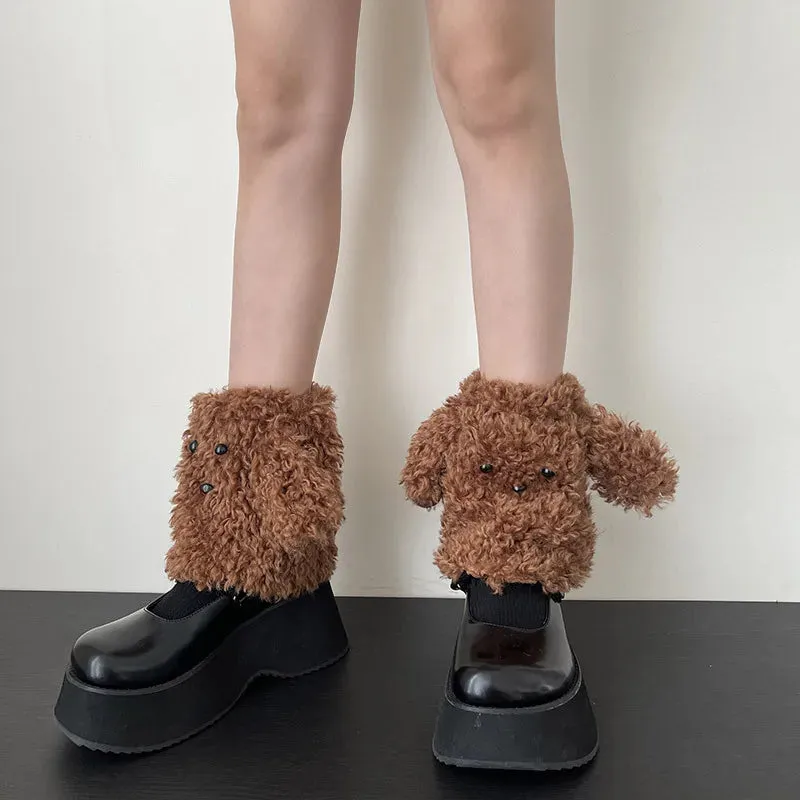 Funny Teddy Curly Leg Warmers – Cute Dog Animal Leg Warmers for Women, Winter JK Girl Cosplay, Y2K, Harajuku & Lolita Style