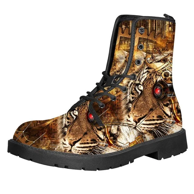 Gears Print Men Boots For Martin Boots Male Shoes Motocycle Boots Warm Ankle Boots Winter Shoes Men Shoe
