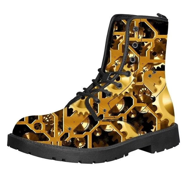 Gears Print Men Boots For Martin Boots Male Shoes Motocycle Boots Warm Ankle Boots Winter Shoes Men Shoe