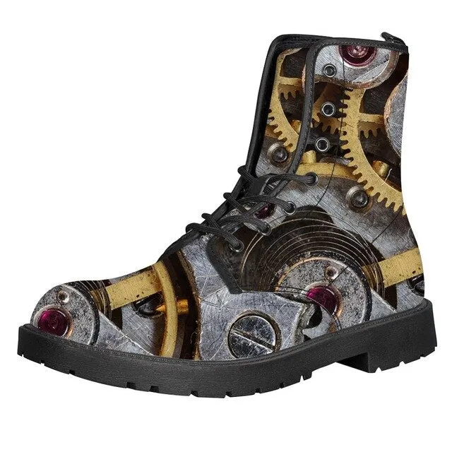 Gears Print Men Boots For Martin Boots Male Shoes Motocycle Boots Warm Ankle Boots Winter Shoes Men Shoe