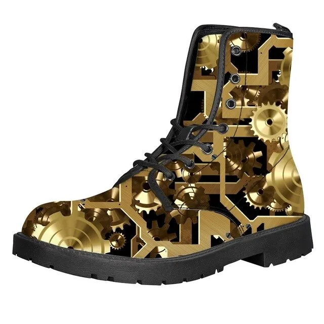 Gears Print Men Boots For Martin Boots Male Shoes Motocycle Boots Warm Ankle Boots Winter Shoes Men Shoe