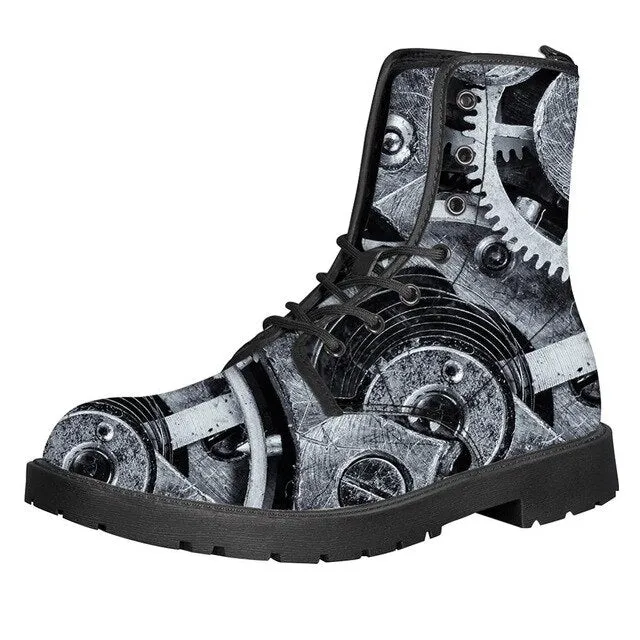 Gears Print Men Boots For Martin Boots Male Shoes Motocycle Boots Warm Ankle Boots Winter Shoes Men Shoe