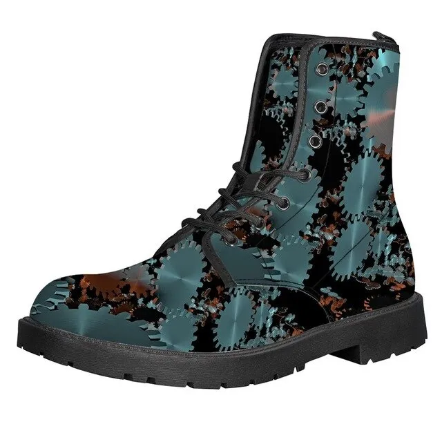Gears Print Men Boots For Martin Boots Male Shoes Motocycle Boots Warm Ankle Boots Winter Shoes Men Shoe