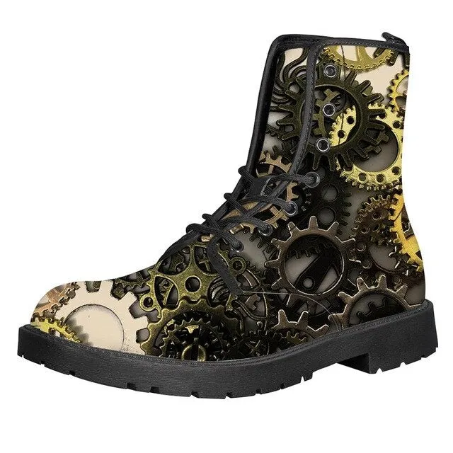Gears Print Men Boots For Martin Boots Male Shoes Motocycle Boots Warm Ankle Boots Winter Shoes Men Shoe