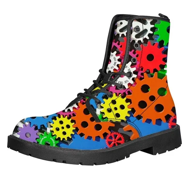 Gears Print Men Boots For Martin Boots Male Shoes Motocycle Boots Warm Ankle Boots Winter Shoes Men Shoe