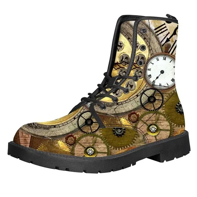 Gears Print Men Boots For Martin Boots Male Shoes Motocycle Boots Warm Ankle Boots Winter Shoes Men Shoe