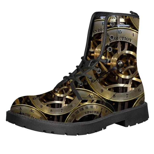 Gears Print Men Boots For Martin Boots Male Shoes Motocycle Boots Warm Ankle Boots Winter Shoes Men Shoe
