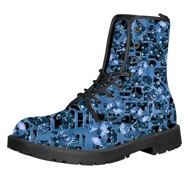 Gears Print Men Boots For Martin Boots Male Shoes Motocycle Boots Warm Ankle Boots Winter Shoes Men Shoe