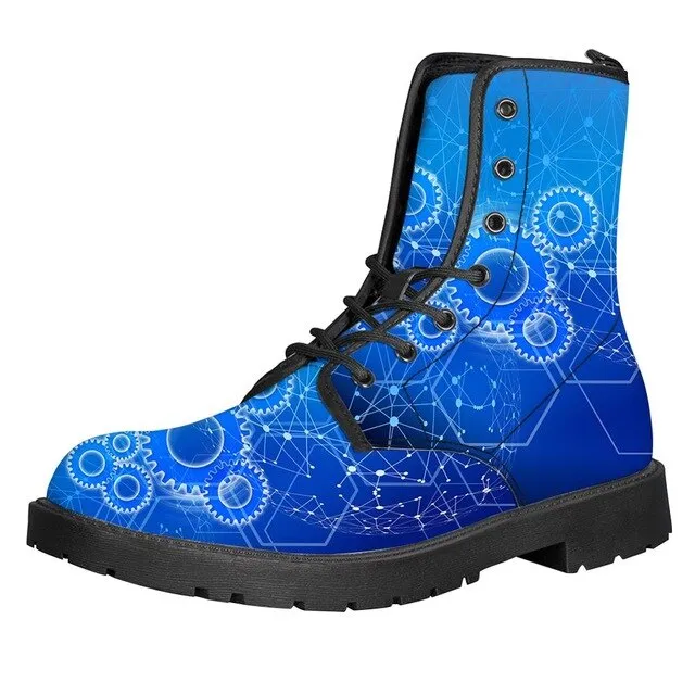 Gears Print Men Boots For Martin Boots Male Shoes Motocycle Boots Warm Ankle Boots Winter Shoes Men Shoe