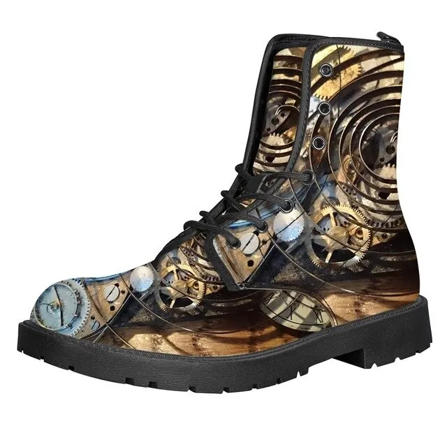 Gears Print Men Boots For Martin Boots Male Shoes Motocycle Boots Warm Ankle Boots Winter Shoes Men Shoe