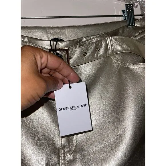 Generation Love Zaya Vegan Leather Belted MIni Skirt in Pale Gold size 14
