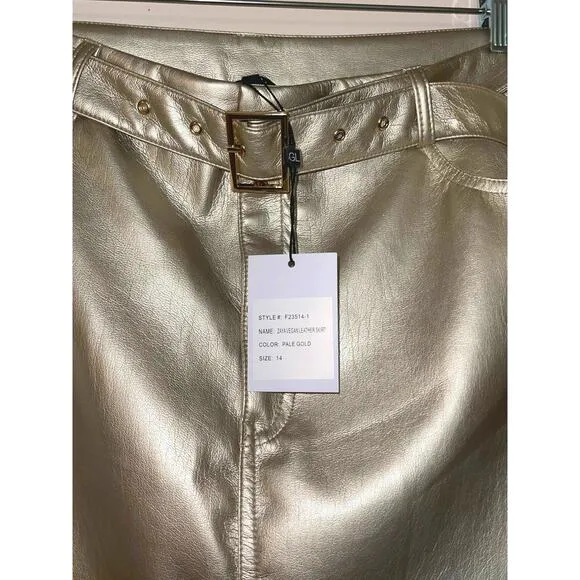 Generation Love Zaya Vegan Leather Belted MIni Skirt in Pale Gold size 14