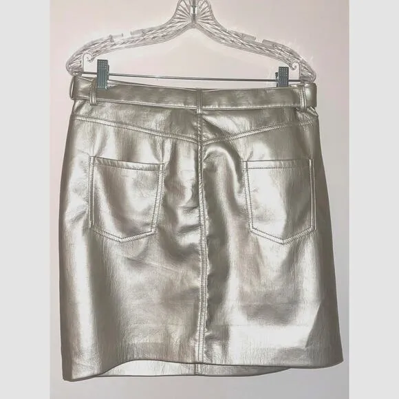 Generation Love Zaya Vegan Leather Belted MIni Skirt in Pale Gold size 14