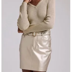 Generation Love Zaya Vegan Leather Belted MIni Skirt in Pale Gold size 14