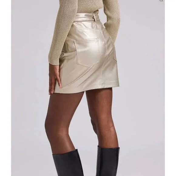 Generation Love Zaya Vegan Leather Belted MIni Skirt in Pale Gold size 14