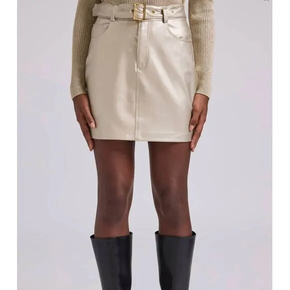 Generation Love Zaya Vegan Leather Belted MIni Skirt in Pale Gold size 14