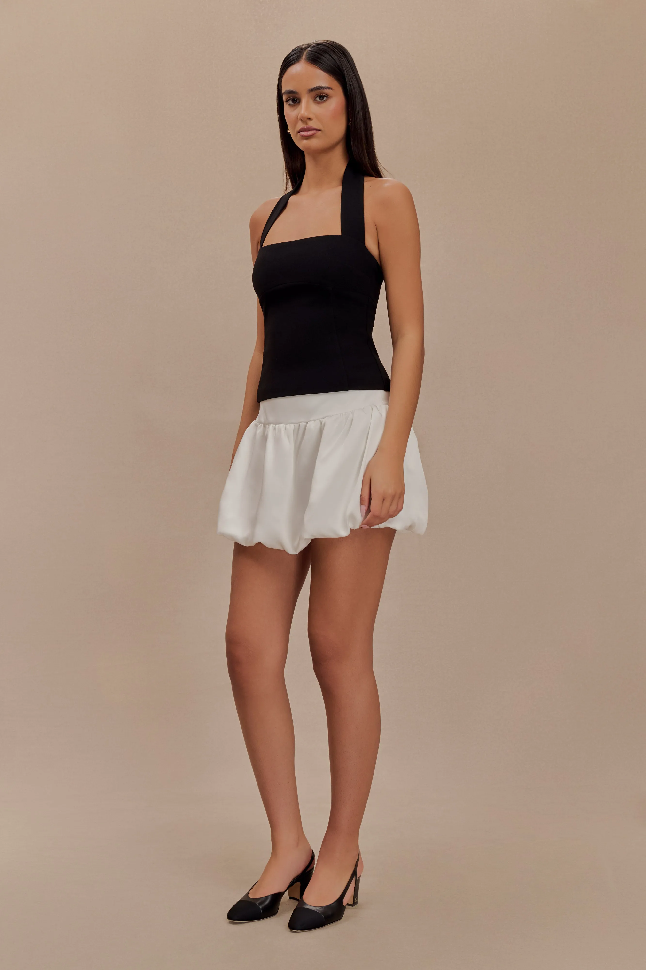 Genia Satin Bubble Mini Skirt - White