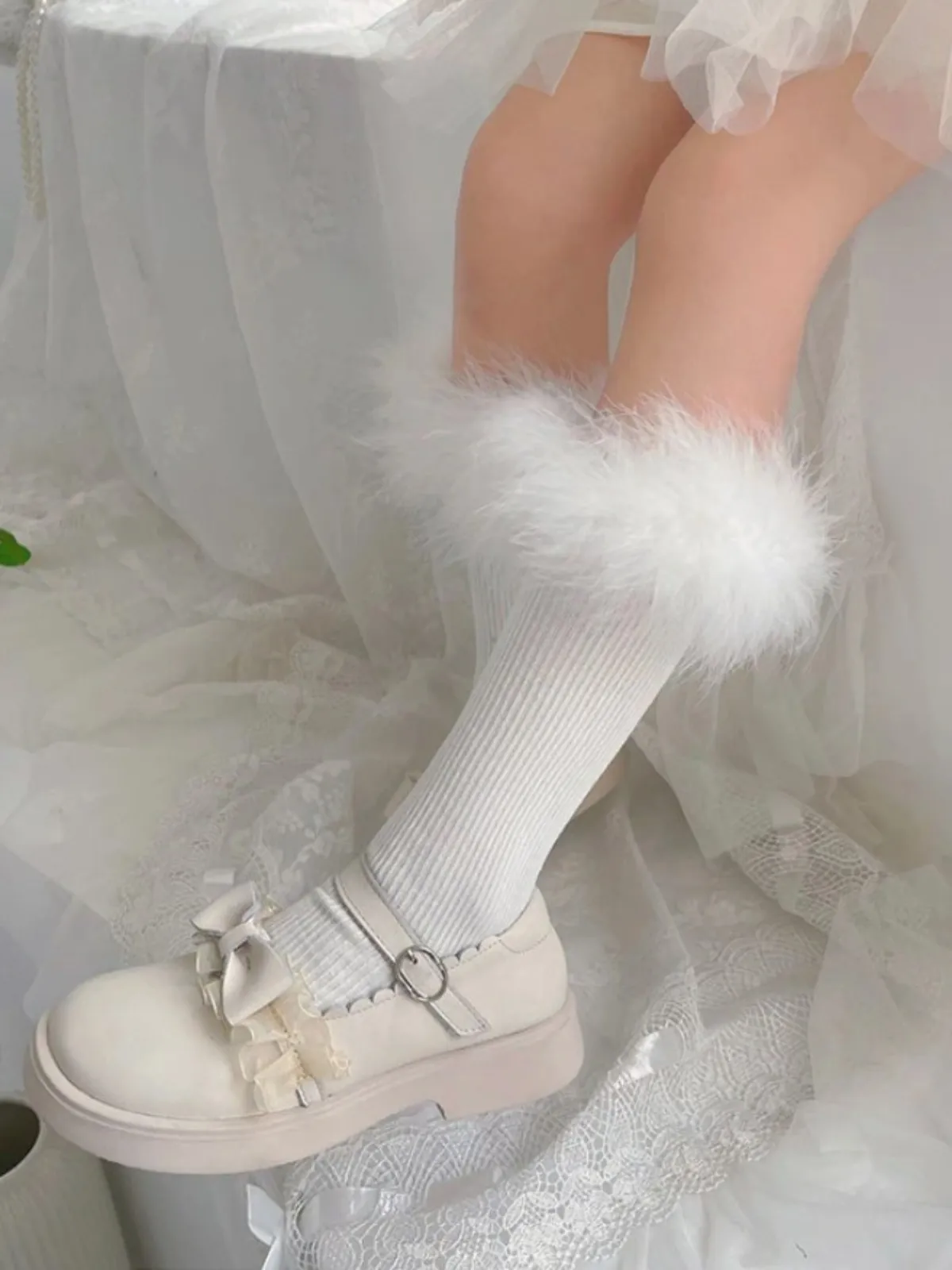 Girls Playing Dress Up Feather Trim Socks