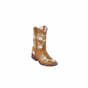 Girls Quincy Vine Floral Design Square Toe Boots