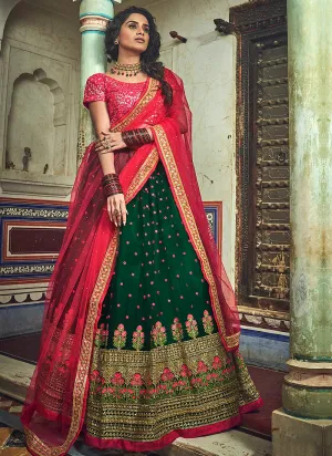 Green And Red Designer Wedding Lehenga Choli