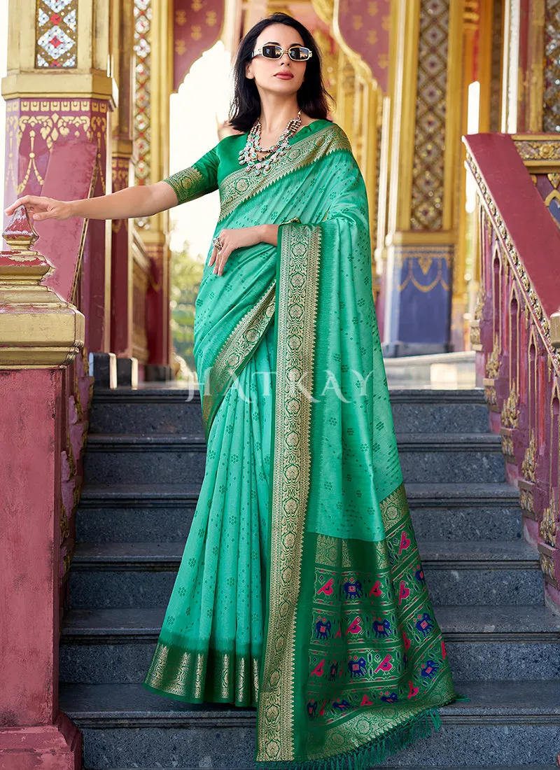 Green Ikat Printed Patola Silk Saree