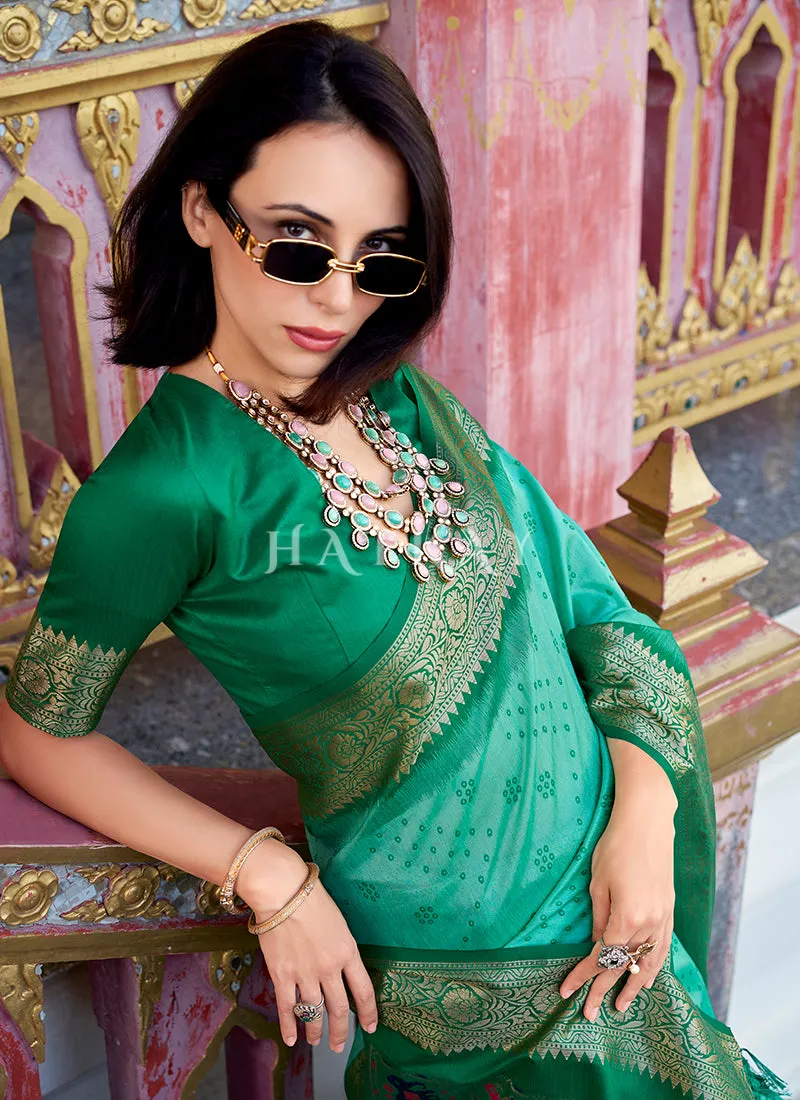 Green Ikat Printed Patola Silk Saree