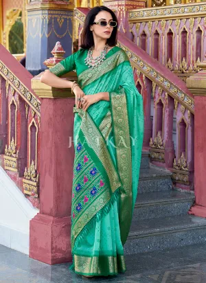 Green Ikat Printed Patola Silk Saree