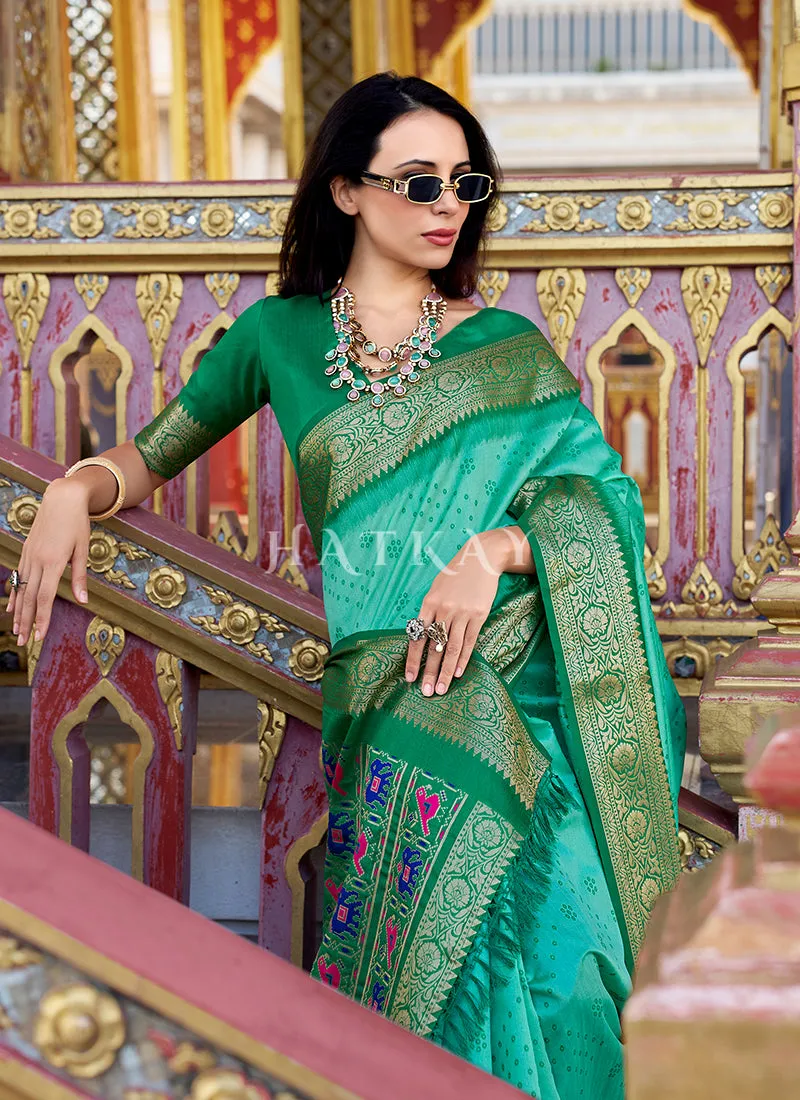 Green Ikat Printed Patola Silk Saree
