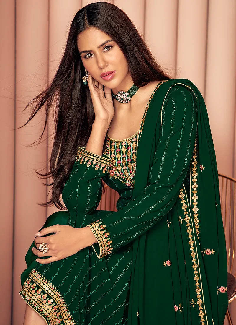 Green Multi Embroidered Georgette Salwar Kameez