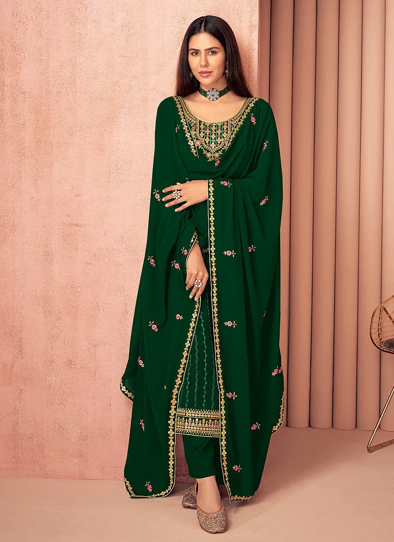 Green Multi Embroidered Georgette Salwar Kameez