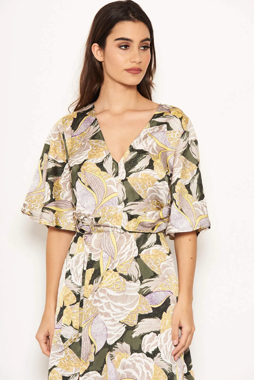 Green Printed Split Maxi Dress