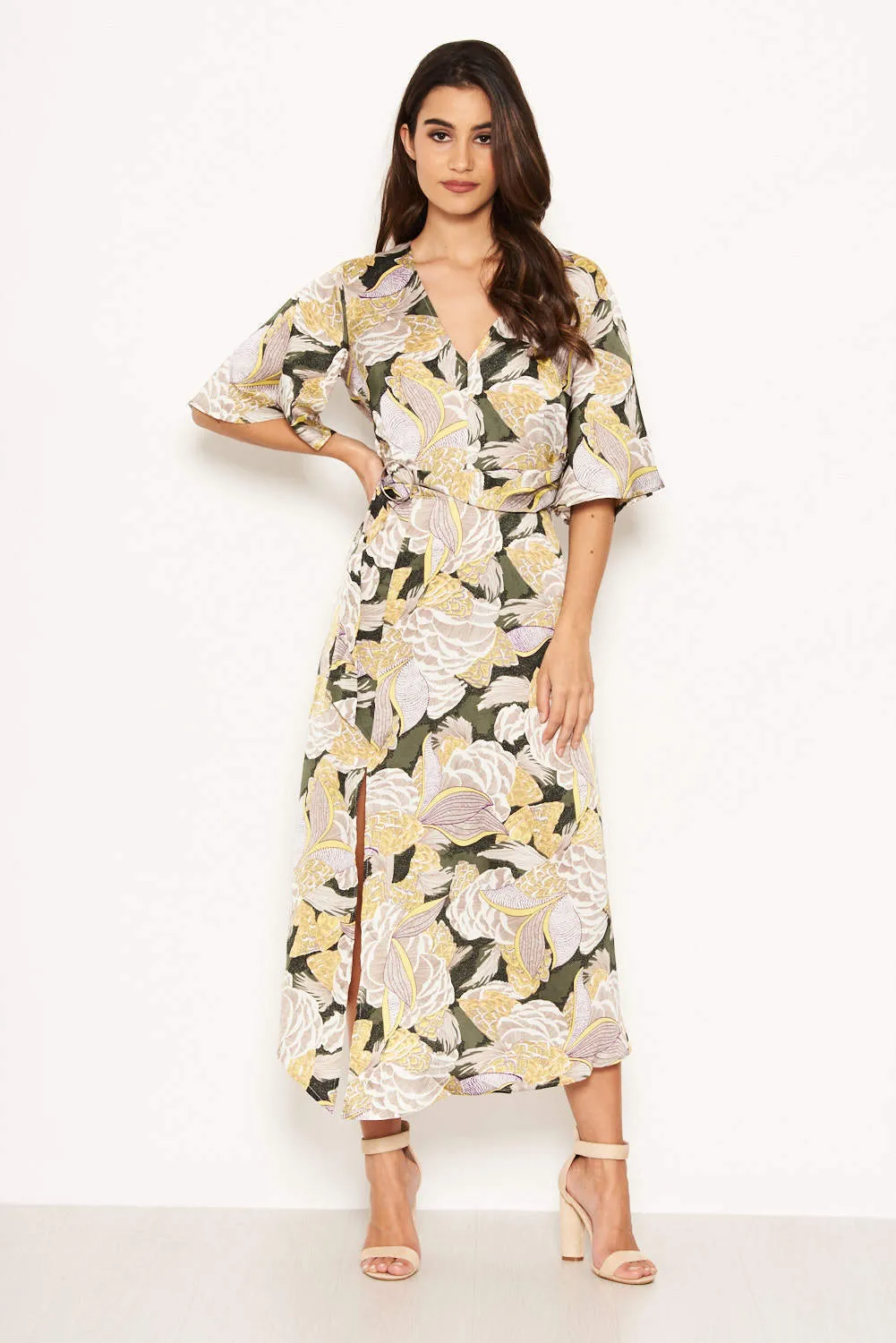Green Printed Split Maxi Dress