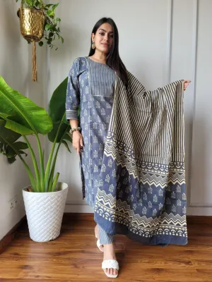 Grey Cotton Suit Set