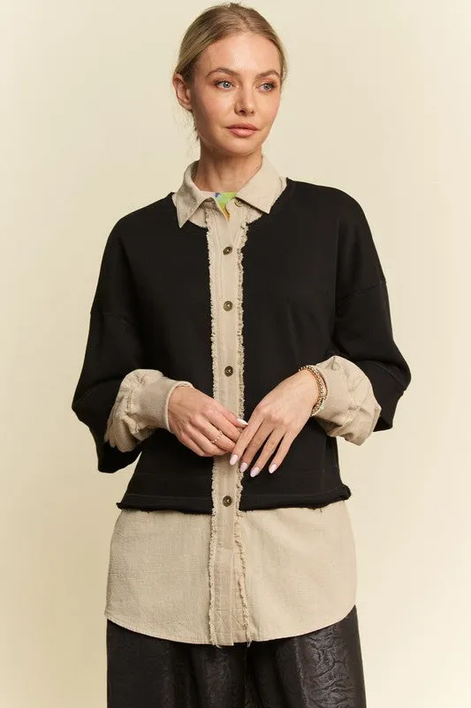 Hazel Blues® |  Davi & Dani Faux Layered French Terry Contrast Top