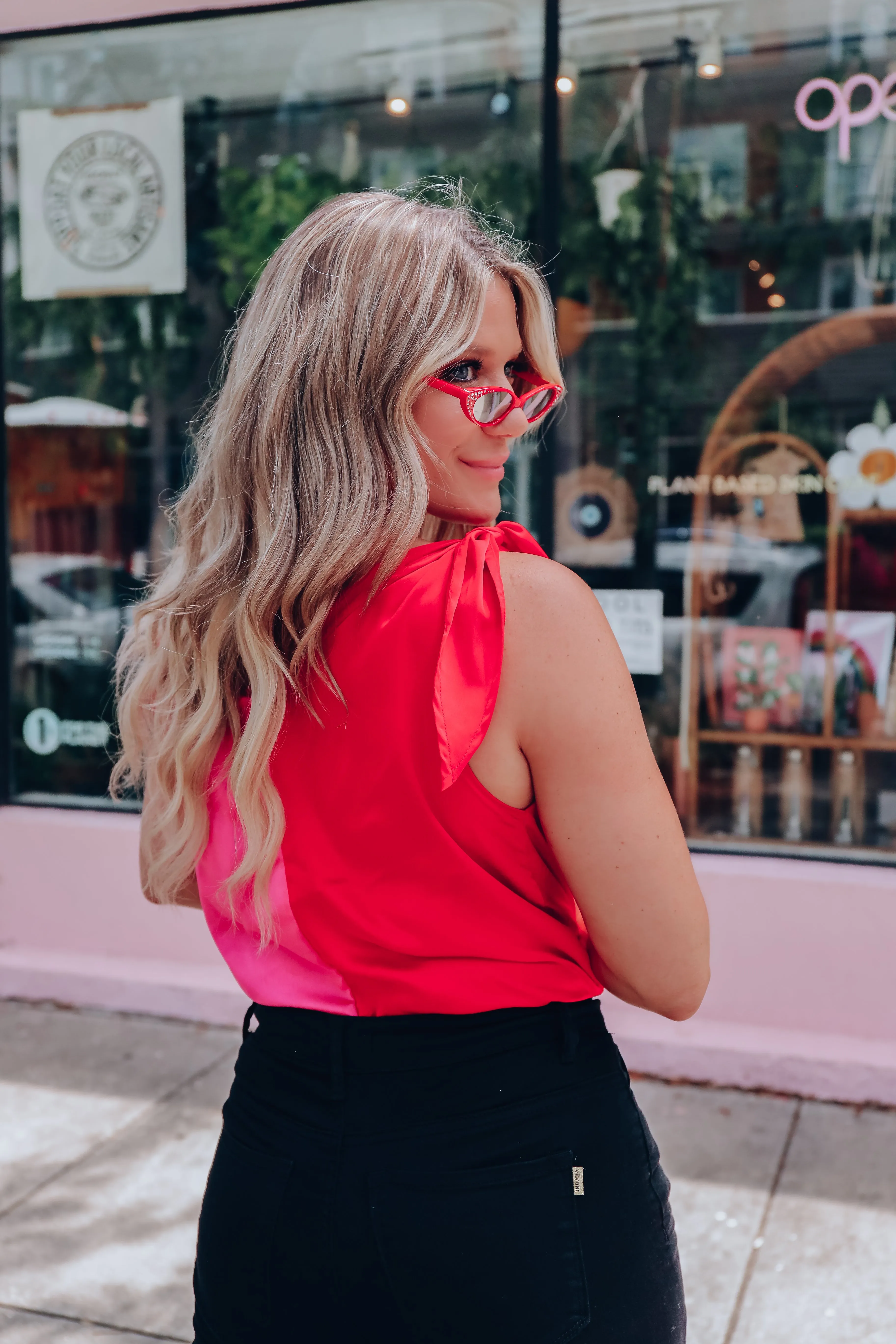 High Class Two-Tone Satin Bodysuit - Red/Pink