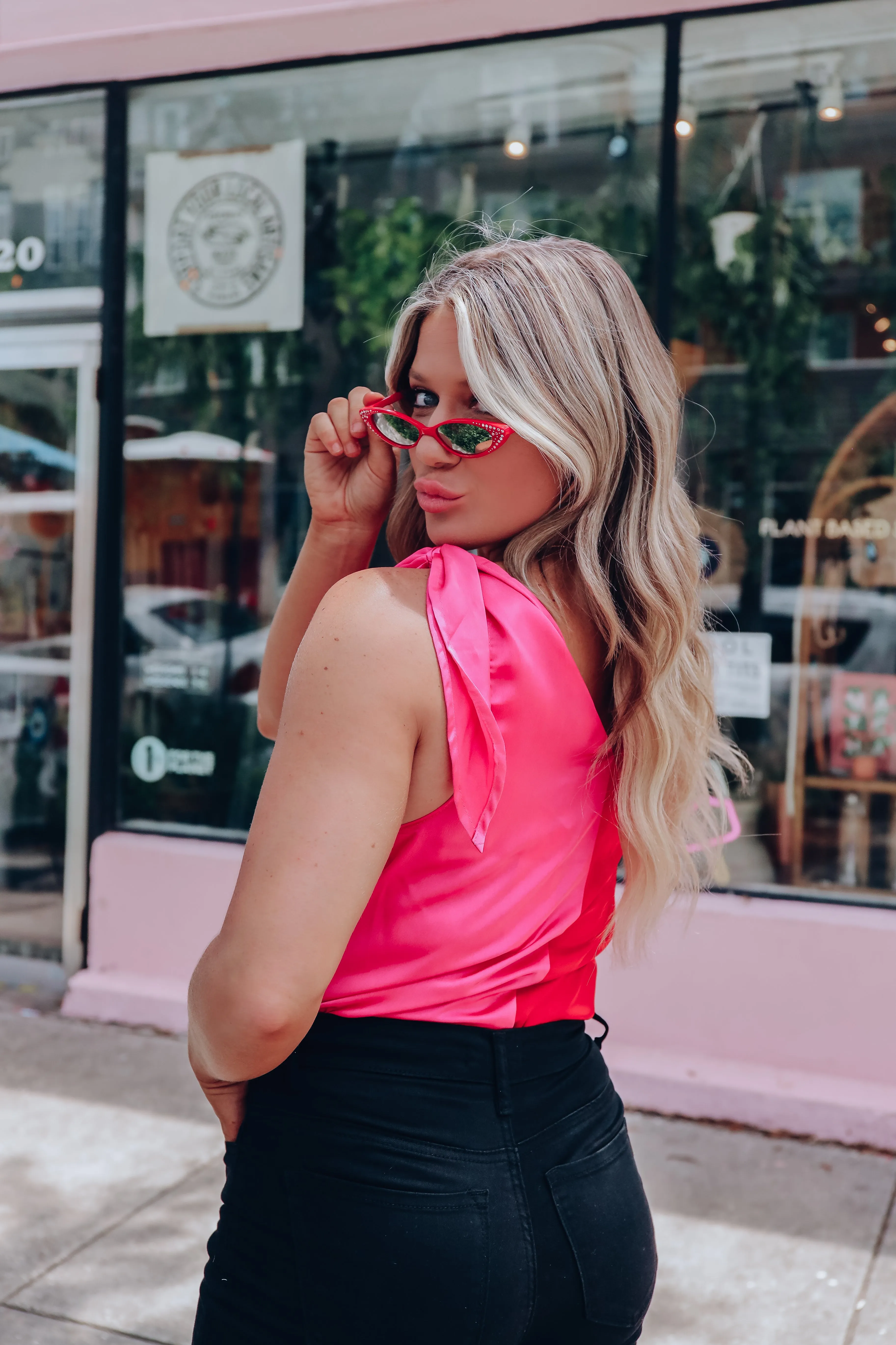 High Class Two-Tone Satin Bodysuit - Red/Pink