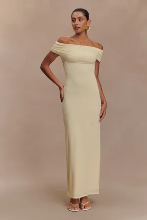 Imogen Off Shoulder Slinky Maxi Dress - Lemon