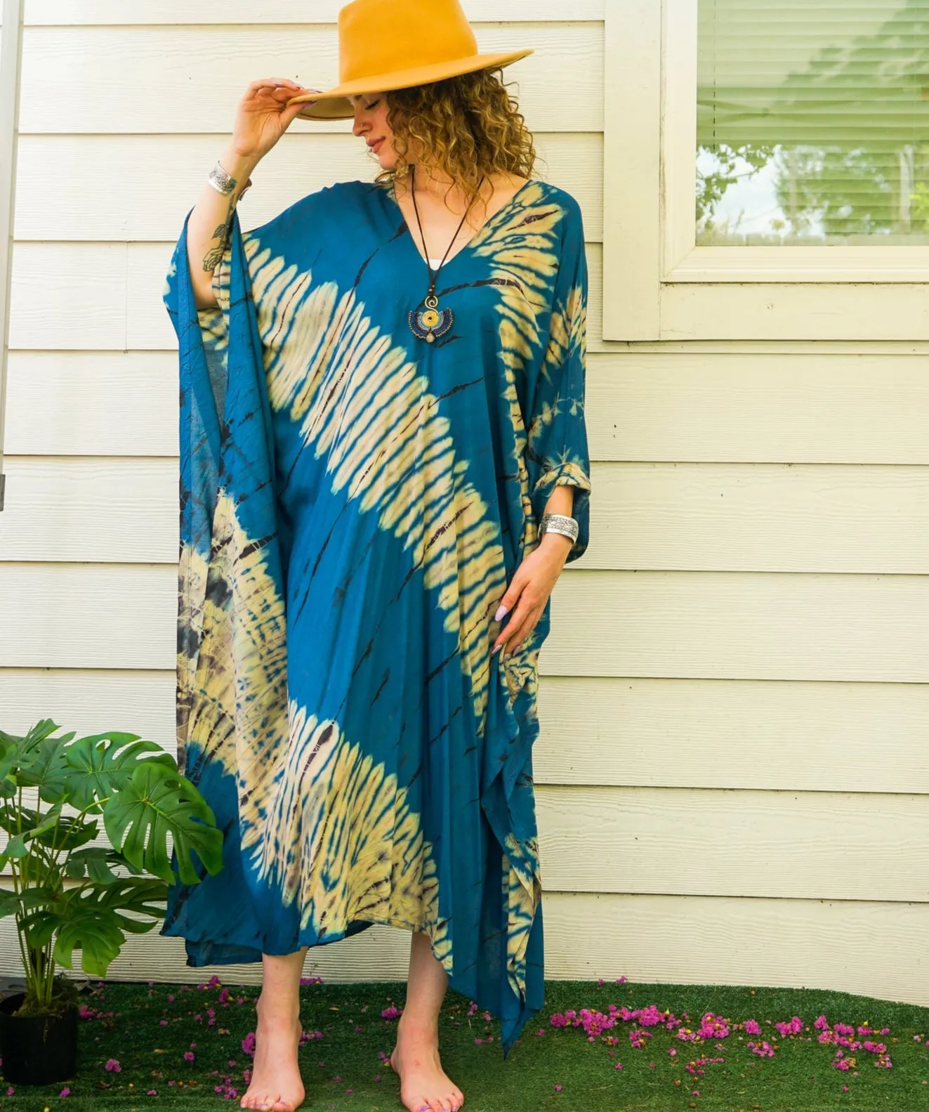 Indigo Stripe Tie-Dye Kaftan