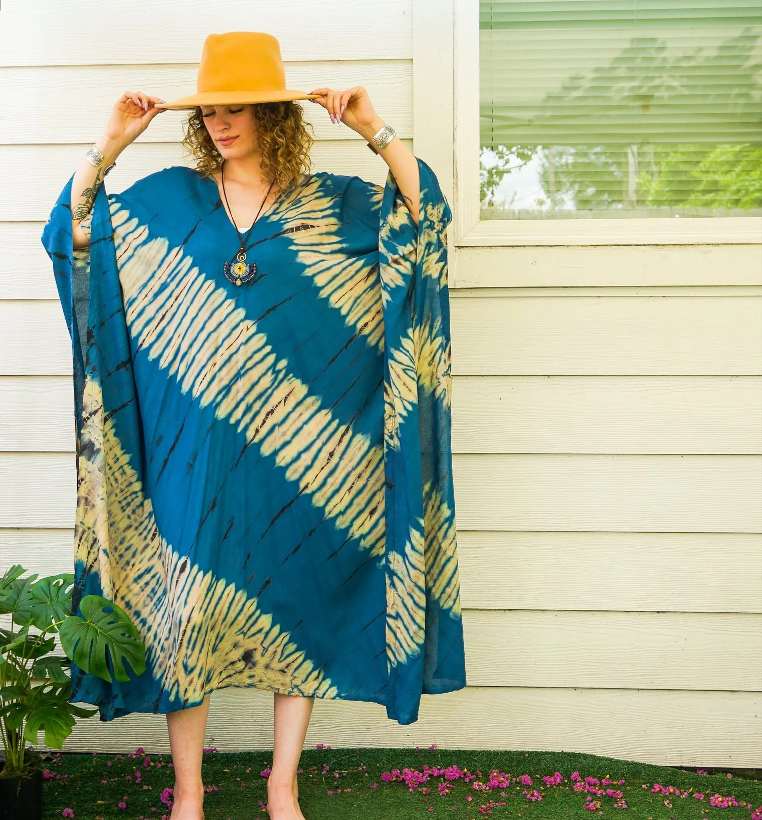 Indigo Stripe Tie-Dye Kaftan