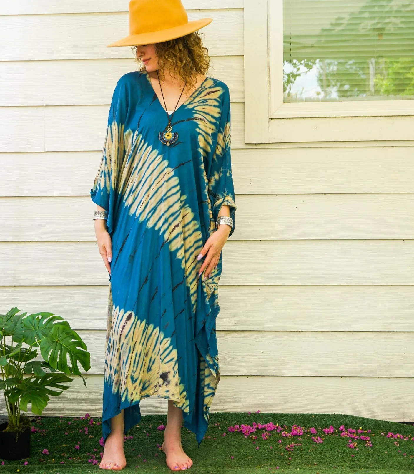 Indigo Stripe Tie-Dye Kaftan