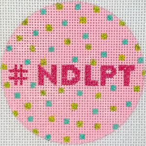 INSL3-50: Planet Earth & Lee 3” Round – #NDLPT – light pink w. lime & turquoise dots & fuchsia letters