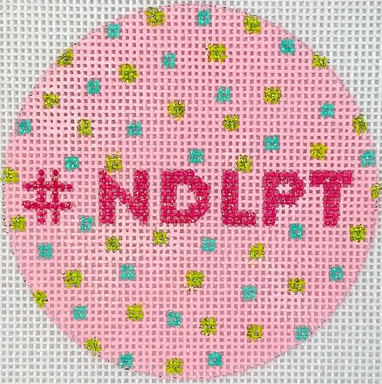 INSL3-50: Planet Earth & Lee 3” Round – #NDLPT – light pink w. lime & turquoise dots & fuchsia letters
