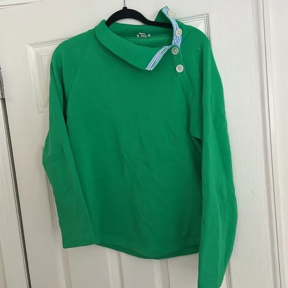 J-Crew Wide Button Collar Pullover Sweatshirt Vintage Kelly Green Size M