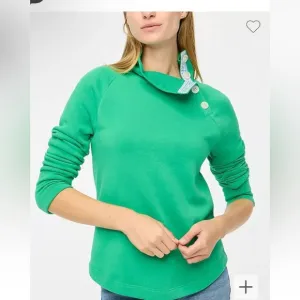 J-Crew Wide Button Collar Pullover Sweatshirt Vintage Kelly Green Size M